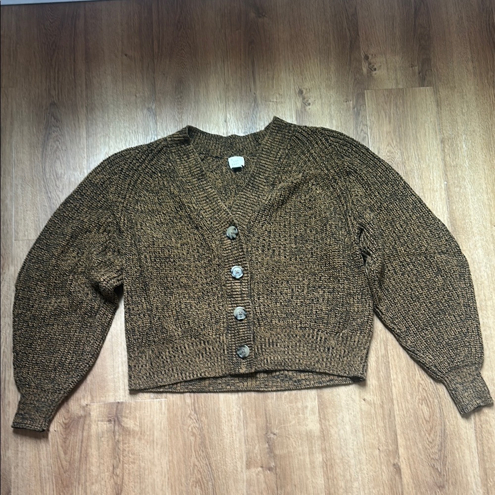A New Day Brown and Black Balloon-Sleeved Cardigan Sweater